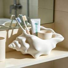 Cream White Shell-Shaped Storage Box, Bathroom Toothbrush Holder, Entryway Key Organizer, Desktop Multi-Functional Storage Decorative Ornament - Multicolor - View 1