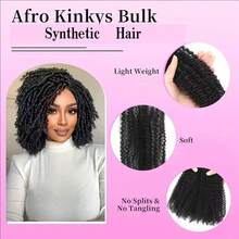 Afro Kinkys Bulk Synthetic Hair For Dreadlock Extensions Loc Repair Braiding Twist Tight Afro Kinky Synthetic Hair For Locs Women Men All Use - Black - View 5