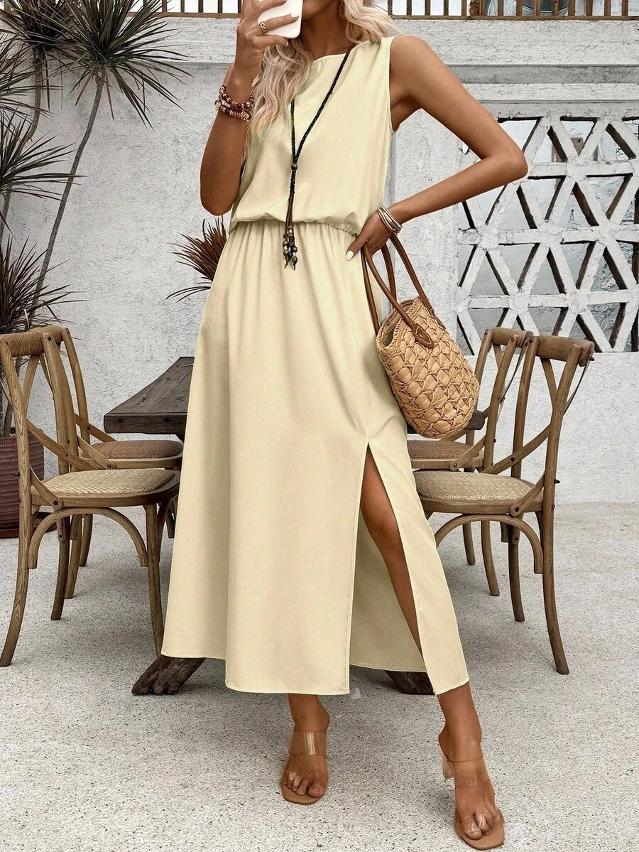 Women Long Dresses - 杏色 - 查看 1