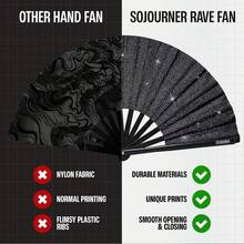 黑色亮片扇子－大號可折疊扇，適合男女使用－電子舞曲、嘻哈、Cosplay、演唱會等場合的酷炫配件 - 金粉平板扇 - 查看 7