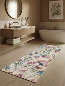 1pc European And American Fresh Tropical Floral Classic Pattern Runner Rug, Suitable For Bathroom, Kitchen, Entrance, Hallway, Bedside, Living Room, Bedroom, All Season Soft Machine Washable Mat, Home Decor - Multicolor - View 1