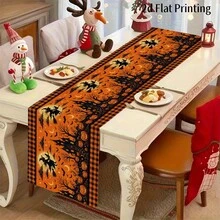 Halloween Table Runner, Buffalo Plaid Border Witch Haunted House Pumpkin Bat Moon Print Table Runner, Holiday Party Dining Table Decor For Halloween Home Kitchen Decoration - 180 X 30 cm - View 10