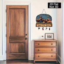 2D Flat Design Denim & Guitar Bull Bonfire Under Starry Night Sky Family Keychain With 4 Metal Hooks, Suitable For Wall Decor, Hallway Decor, Room Decor, Villa Decor - Apricot - View 2