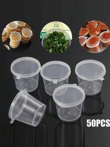 50/100pcs Cangkir Saus, Wadah Makanan Transparan Komersial, Cangkir Plastik Tertutup Portabel, Kotak Kemasan Bawa Pulang Satu Bagian - Clear - View 4