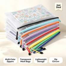 A4 Zipper File Bag, Random Color Mesh Zipper Bag, Puzzle Storage Bag, Transparent Thickened Mesh File Zipper Bag, Document Bag, Suitable For Travel, School, Office, School Supplies, Back To School Season - Multicolor - View 8