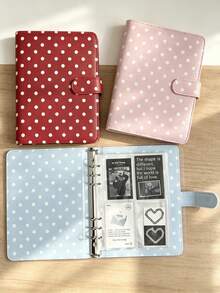 A5 Polka Dot Small Card Storage Album, 4-Pocket 6-Ring Cute Card Collection Binder, PU Leather Cover, Suitable For 2x3 Inch Photo Cards/Trading Cards (Pink/Black/White/Blue/Red) - Rectangle - View 3