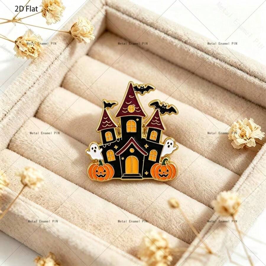 1pc Halloween Flat Single Horror Ghost House Brooch, Exquisite Brooch Badge With Delicate Texture And Realistic Detail, Highly Practical Decorative Accessory, Beautiful Gift Carrying Holiday Joy And Creative Imagination - Multicolor - View 1