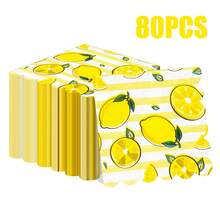 80 Pcs 13 * 13 Inch Lemon Printed Disposable Napkins With Wavy Lace Design, Suitable For Summer Parties, Picnics, Barbecues, Birthday Parties, Daily Home Use, Pool Parties, Cafes, Fruit Themed Table Decoration, And Tabletop Decoration. - View 14