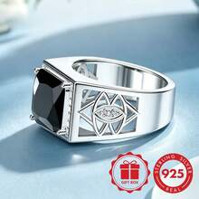 925 Sterling Silver Fashion Exquisite Wide Band Men's Ring, Hollow Inlaid With Synthetic Cubic Zirconia, High-End Textured Design, Suitable For Daily Wear, Vacation, Banquet, Perfect Life Surprise Gift - Silver - View 11