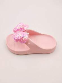 1 Pair Girls Bow Decor Flip Flops, Comfortable Breathable Flat Sandals, Suitable For Indoor/Outdoor Beach Vacation Pool Summer - Pink - View 5