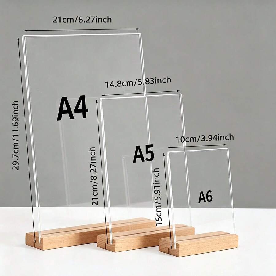 1件裝壓克力告示牌架附木製底座,桌面壓克力展示架,木製桌牌,餐廳廣告板,菜單價目表 - A - 查看 1