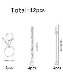 24PCS Flat Lobster Clasp 4-Section Chain Key Ring Set With Chain, Beaded Rod Accessories, DIY Keychain, Key Ring Accessories, Can Be Paired With Pendants, Suitable For Backpacks, Keychains, Music Festivals, Back To School, Graduation Gifts - Keychain Accessory Kit - View 10