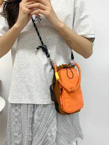 1 pieza Cartera de teléfono colorida de dopamina para mujer, bolso de viaje de verano para mujer, bolso bandolera y de hombro para mujer, bolso de moda con cordón y múltiples bolsillos, material de nailon portátil, puede almacenar cartera de mujer, cosméticos, bolso casual para mujer, adecuado para vacaciones de verano, viaje de negocios, esencial de viaje, bolso de mujer de alta calidad es un gran regalo de vacaciones - Naranja - Ver 5