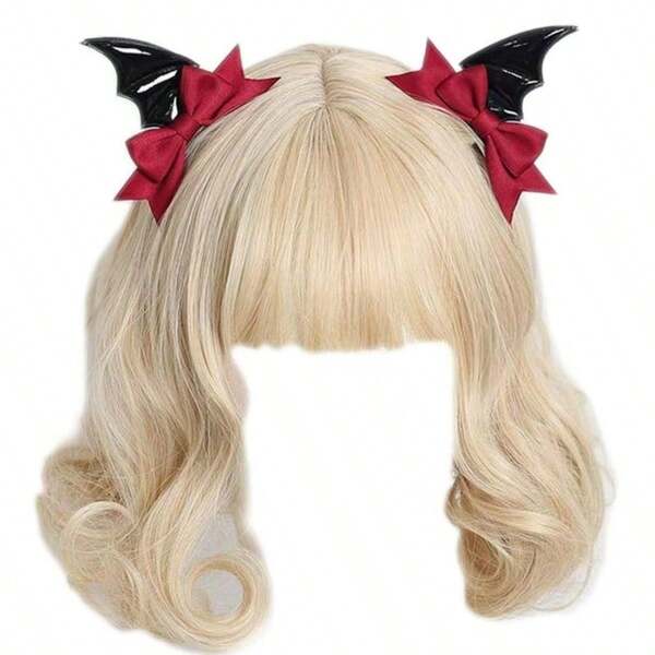 Festa de Halloween, Presilha de Cabelo com Laço de Asa de Morcego Diabo Gótico