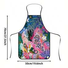 1pc Graffiti Style Floral Print Apron, Printed With Plant Palm Leaf Peacock Pattern, Durable Cooking Apron Suitable For Bakers, Cake Decorators, BBQ Enthusiasts, Gardeners, Painters, Nail Artists - Perfect Gift For Home And Professional Chefs - Multicolor - View 13