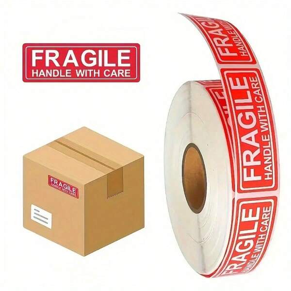 150/500pcs Fragile Shipping Labels, Self-Adhesive Warning Tape Roll For Packaging And Handling, Printed With "Fragile - Handle With Care", Essential For Moving, Durable Paper Labels Suitable For Logistics Transport And Packaging