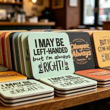 1/2pcs Funny Left-Handed Coaster - "I'm Left-Handed, But I'm Always Right" Gift, Wooden Coaster, Printed With Funny Cartoon Pattern, Heat-Insulating Pad, Valentine's Day, Christmas, Halloween, Room Decor, Autumn Decor, Kitchen Accessory, Perfect Gift For Party, Back To School - Multicolor - View 11