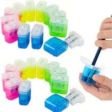 1 pieza Juego de sacapuntas, sacapuntas manual de color aleatorio, diseño compacto de doble orificio portátil, adecuado para estudiantes, aula, oficina en casa, mecánico manual portátil, sacapuntas de color aleatorio - Estilo multicolor aleatorio - Ver 1