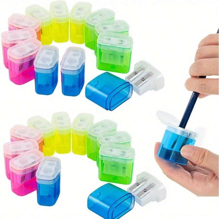 1 pieza Juego de sacapuntas, sacapuntas manual de color aleatorio, diseño compacto de doble orificio portátil, adecuado para estudiantes, aula, oficina en casa, mecánico manual portátil, sacapuntas de color aleatorio - Estilo multicolor aleatorio - Ver 1