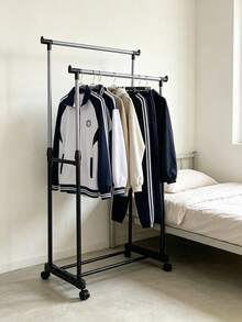 Adjustable And Retractable Floor-Standing Drying Rack (Available In Single- Or Double-Pole Versions); Features Swivel Casters For Mobility-Suitable For Indoor Use, Balconies, Or Bedrooms As A Garment Rack. - Standard Version - View 9