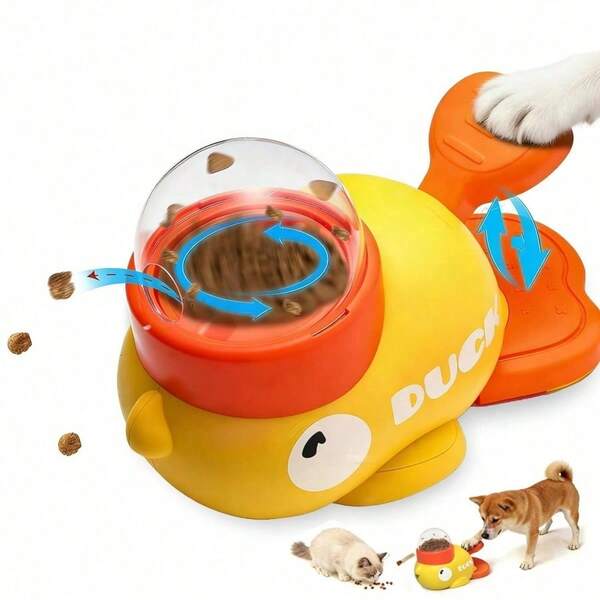 Interactive Duck-Shaped Pet Feeding Toy, Durable Plastic Puzzle Feeder, Orange Beak And Feet Design, Battery-Free, Suitable For Small To Large Pets, Fun Food Dispensing Game, Sturdy Pet Toy, Pet Feeding Station, Fun Pet Design, Easy-Grip Handle