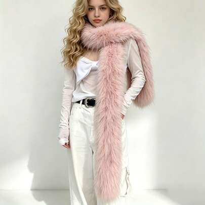 1pc Pink New Style Long Fuzzy Scarf, Warm Neck Warmer Shawl, Versatile Fuzzy Neck Scarf For Women, Autumn/Winter