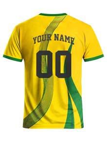 Brazil Style Customized Men's Soccer Jersey & Customizable Name And Number & Round Neck Soft Lightweight Sports Top & Training, Daily, Gift - Yellow - View 3