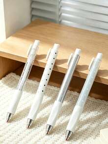Polka Dot Clickable Neutral Ink Pens, Minimalist Office Writing Black Pens, 4-Piece Box Set - A - View 2