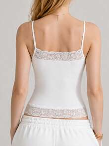 3pcs Women's Casual Lace Camisole Tank Tops, Solid Color Fitted, Spring/Summer Street Style, Daily Vacation Short Vest, Outing Top, White Black - Multicolor - View 2