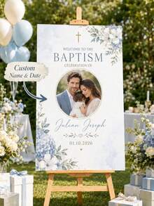 Baptism Welcome Sign, Baptism Sign, Baby Boy & Girl Baptism Decor, Religious Milestone Event Entrance Display Board, Customized Personalized Baptism Sign, Floral & Bow, Catholic & Christian Party Decoration, First Communion Welcome Sign, Frameless - Multicolor - View 14