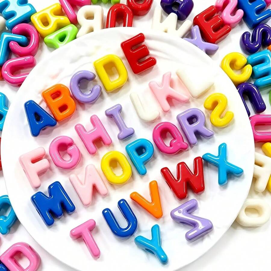 240g (About 90Pcs) High-Quality Multicolor Large Through Hole Mixed Acrylic Alphabet Loose Beads Random Mixed Color Letter Beads, Versatile DIY Beading Materials For Handmade Crafts And Creative Accessory Projects, Items Are Shipped At Random - Multicolor - View 1
