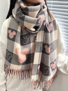 Women's Fashion Scarf With Disney Mickey And Heart Pattern, Christmas Scarf Made Of Polyester Material, Simple And Fashionable Winter Warm And Windproof, Dry Clean, Suitable For Evening Date, Birthday Party Gift, Daily, Gathering, Date Dual Use, Perfect Gift, Women's Accessory - One Size Fits All - View 16