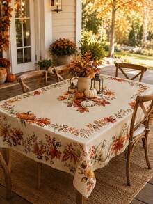 1pc Autumn Pumpkin Round Tablecloth, Polyester Circular Table Cover With Maple Leaves, Harvest Floral Print And Rustic Farmhouse Style For Dining Table, Kitchen Decor, Thanksgiving Dinner, Fall Party And Seasonal Home Decoration - Multicolor - View 9