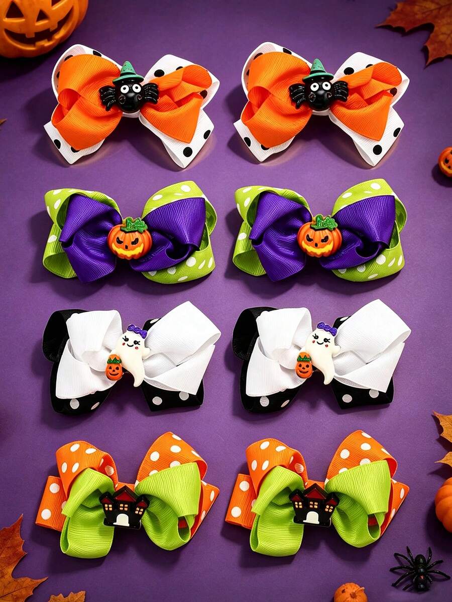 4PCS Cute Cartoon Halloween Style Bow Hair Clips, Suitable For Halloween Wear, Festival Gift Choice - Multicolor - View 1