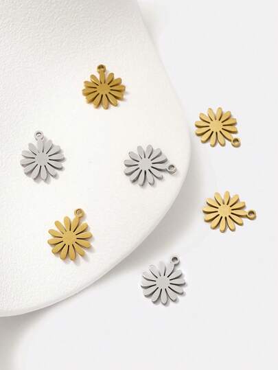 10PCS Stainless Steel Daisy Flower Charms,18K Plated Flat Floral Pendants, Tarnish Resistant DIY Jewelry Making Supplies For Necklace Bracelet Earring