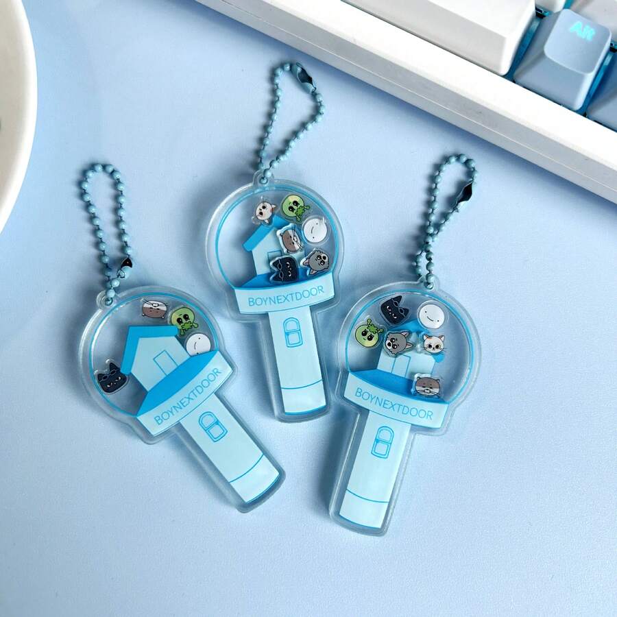1個 BOY NEXT DOOR 卡通應援燈搖搖吊飾，Doorman Star 周邊壓克力吊飾鑰匙圈，輕巧便攜，適合掛在背包與鑰匙上，粉絲應援配件，簡約質感，精緻小禮物，適合粉絲收藏與送給同好，令人難以抗拒的禮物