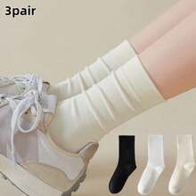 1/3/6/10 Pairs Women's Solid Color Loose Mid-Calf Socks, Soft Breathable Comfortable Street Style Postpartum Maternity Socks, Suitable For Daily Wear - White - View 10