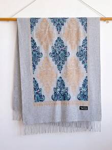 1件女款秋冬仿羊絨刺繡圍巾，加厚保暖流蘇刺繡波希米亞風旅行披肩斗篷 - 淺灰色 - 查看 2