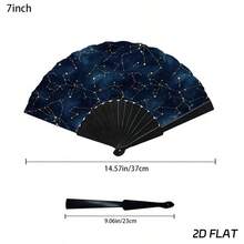 1pc Night Sky Constellation Line Kung Fu Fan, Black Ribs Satin Fabric, Minimalist Style Portable Cooling Hand Fan For Bedroom Decor - Multicolor - View 5