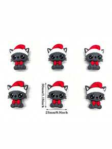 3/6pcs Grey Cat 3D Silicone Beads, Kitten Wearing Christmas Hat, Suitable For Handmade DIY Jewelry Making, Keychains And Daily Decoration Gifts, Christmas Gifts - Cat - View 5