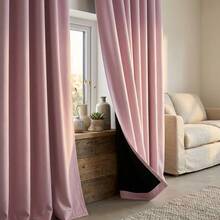Einzelteil Rosa Verdunkelungsvorhang, thermisch isoliertes Futter, leichtes Polyester mit Stangendurchzug, Schlafzimmer, Wohnzimmer, Küchendekoration, Sommeressentiell, geeignet für alle Jahreszeiten - Pink - Übersicht 5