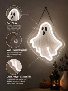 1PC USB-Powered LED Neon Light Cute White Ghost Sign With Glowing Outline And Expressive Face For Halloween Party, Dorm, Bedroom, Bar, Game Room And Spooky Season Decor - Multi-color light - View 4