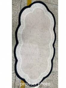 1pc Gray And White Cloud Edge Minimalist Decorative Rug, Bedroom Decor, Small Rug, Carpet, Home Decor, Living Room Rug, Living Room Small Rug, Bedroom Rug, Living Room Home Decor, Outdoor Rug, Washable Rug, Graduation Gift - Grey-white Base With Cloud Border - View 4
