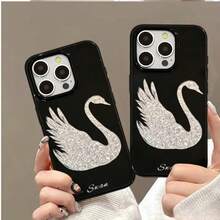 1件個性化天鵝波點圖案美學黑色液態直邊手機殼，適用於 iPhone 16/16 Pro/16 Plus - 彩色 - 查看 3