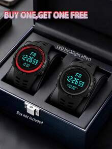 Boys LED Digital Watch Set (2pcs), With Stopwatch, Alarm, Day Of Week, Date And LED Display Functions, Multi-Functional Suitable For Military Style And Outdoor Activities - Multicolor - View 3