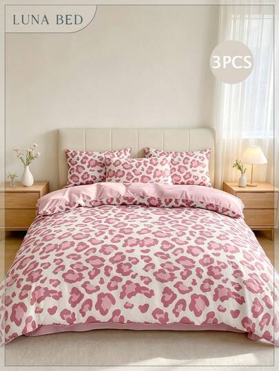 3pcs Pink Heart 100%Polyester ,Light And Elegant, With A Cloud-Like Touch To The Skin,Duvet Cover Set Without Filler, (1 Duvet Cover & 2 Pillowcases), Modern Love Bedding Set For All Season Romantic Wedding Season