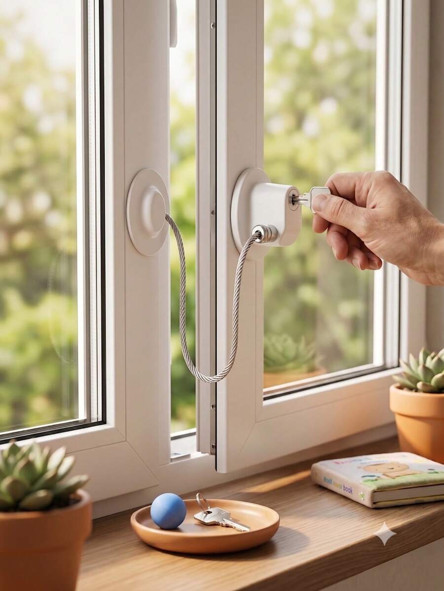 1pc White Multi-Function Child Safety Lock, Cabinet Door Lock, Window Lock, Refrigerator Lock, Sliding Door Window Lock With Stopper - White - View 1