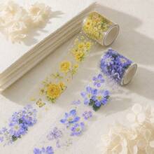 1pc/4pcs Floral Shadow Satin PET Waterproof Floral Washi Tape, Transparent Decorative Tape For Scrapbooking And Collage - Multicolor - View 3