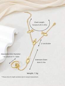 Boho Rose Hand Chain Bracelet For Women, Gold Tone Stainless Steel Ring Bracelet, Floral Jewelry Gift For Bride, Wife And Girlfriend - Gold - View 3