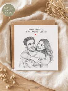 Custom Personalized Sketch Couple Photo Greeting Card, Custom Text Birthday Card For Husband. Romantic Souvenir Gift For Birthday, Wedding Anniversary, Ideal Loving Present For Your Partner. - Multicolor - View 11